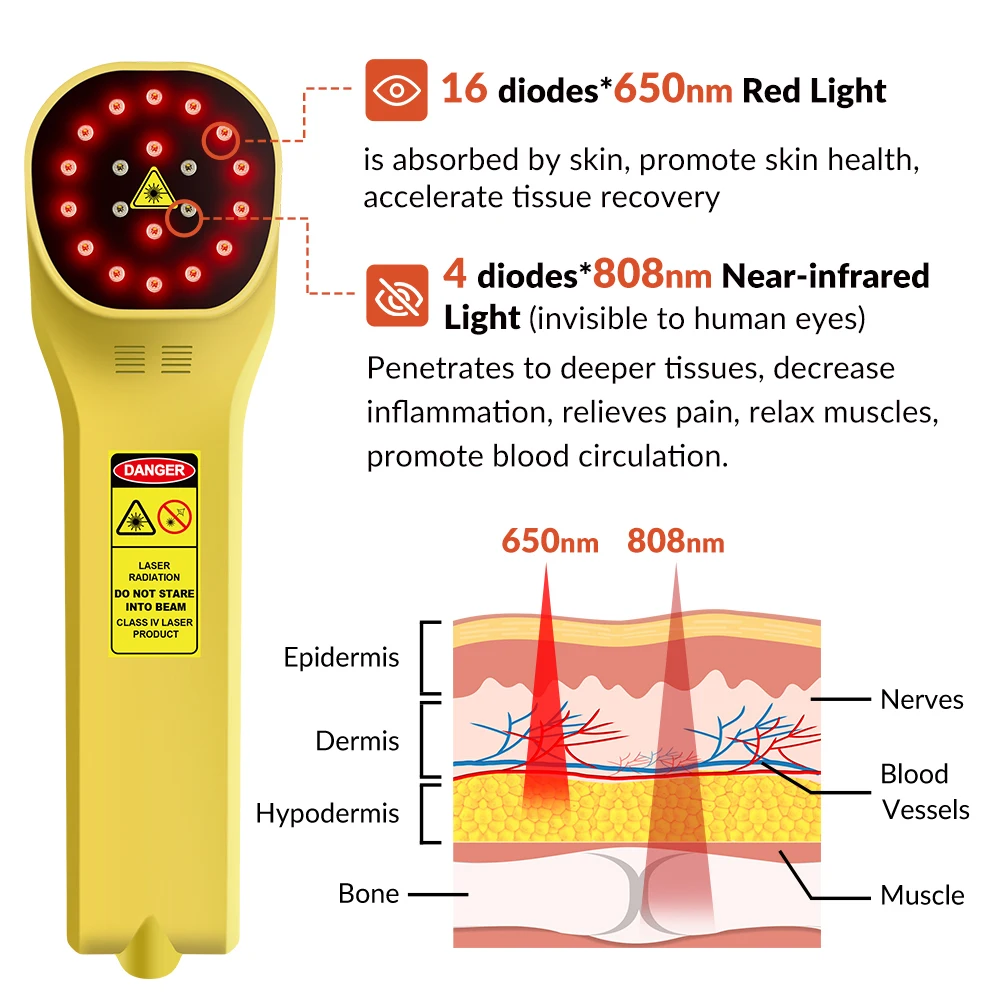 ZJZK Dispositivo de terapia láser fría para aliviar el dolor, heridas, heridas, curación, tratamiento de luz roja para mascotas, perros, gatos, uso doméstico, 808nm × 4