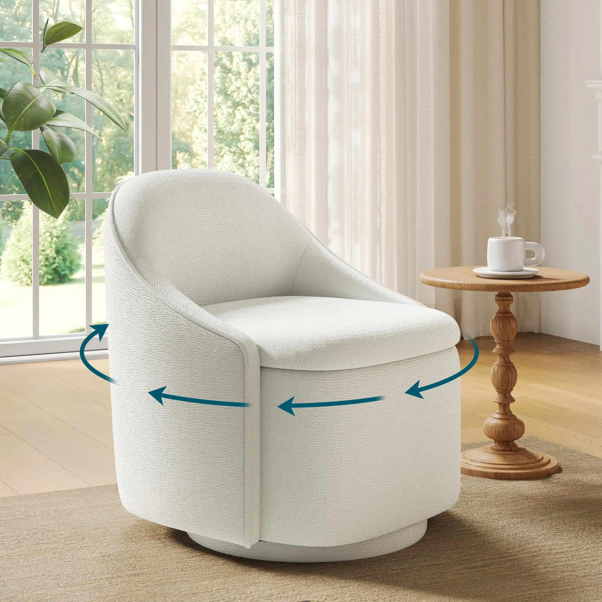 

360 Degree Swivel Accent Chair With Hidden Storage Boucle Barrel Armchair For Living Room Bedroom Study