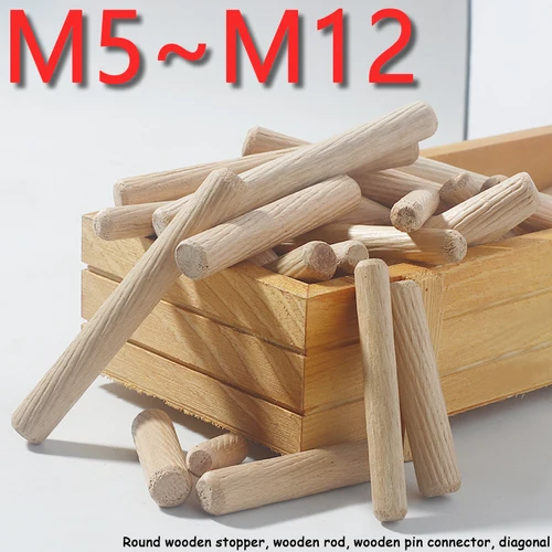 Imagen 1 del producto 5 ~ 100 Uds pasador de madera cajón de gabinete redondo estriado artesanía de madera M5M6M8M10M12 pasadores juego de varillas montaje de muebles pasador de madera