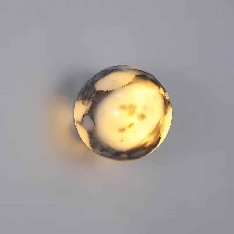 Ball Marble Natural Stone Wall Lamp Bedroom Bedside LED Light Luxury High-end Living room Hallway Staircase Sink Sconce