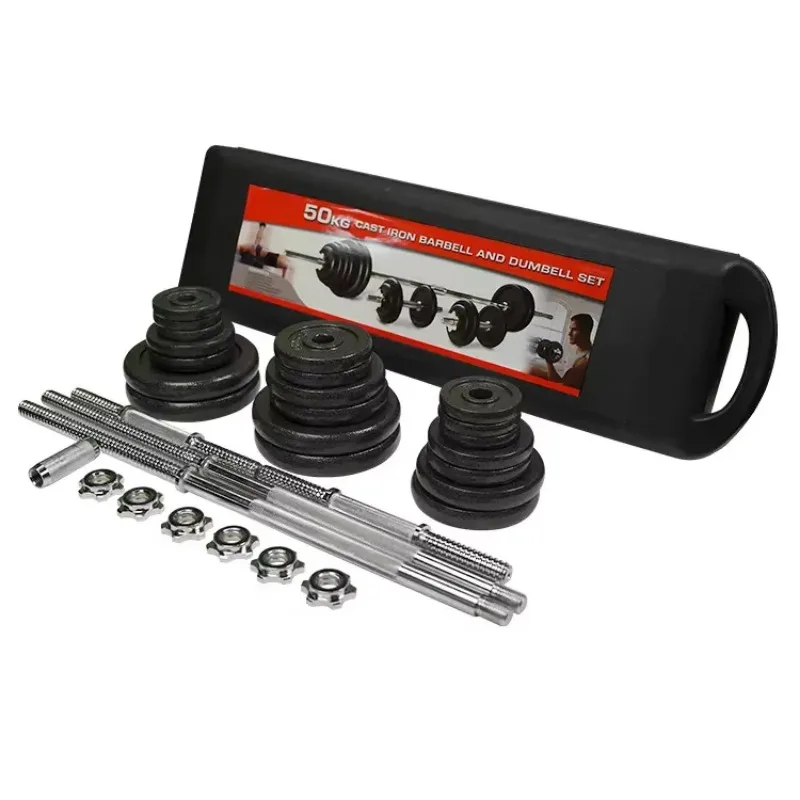 Barbell and Dumbell Custom Logo Fit Gym Equipment Case Curl bar Weight Set Adjustable Iron 50kg 55kg Barbell Dumbbell Set