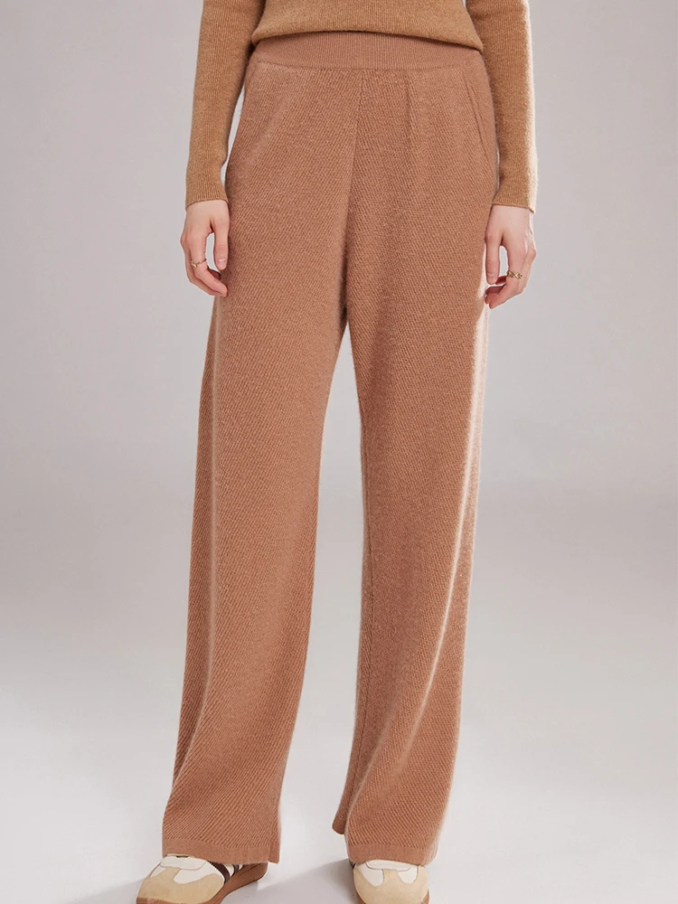 New Chic Women's 100% Cashmere Pants Autumn Winter Straight-leg Pants Simple Style Office Lady Cashmere knitted Trousers  Pants