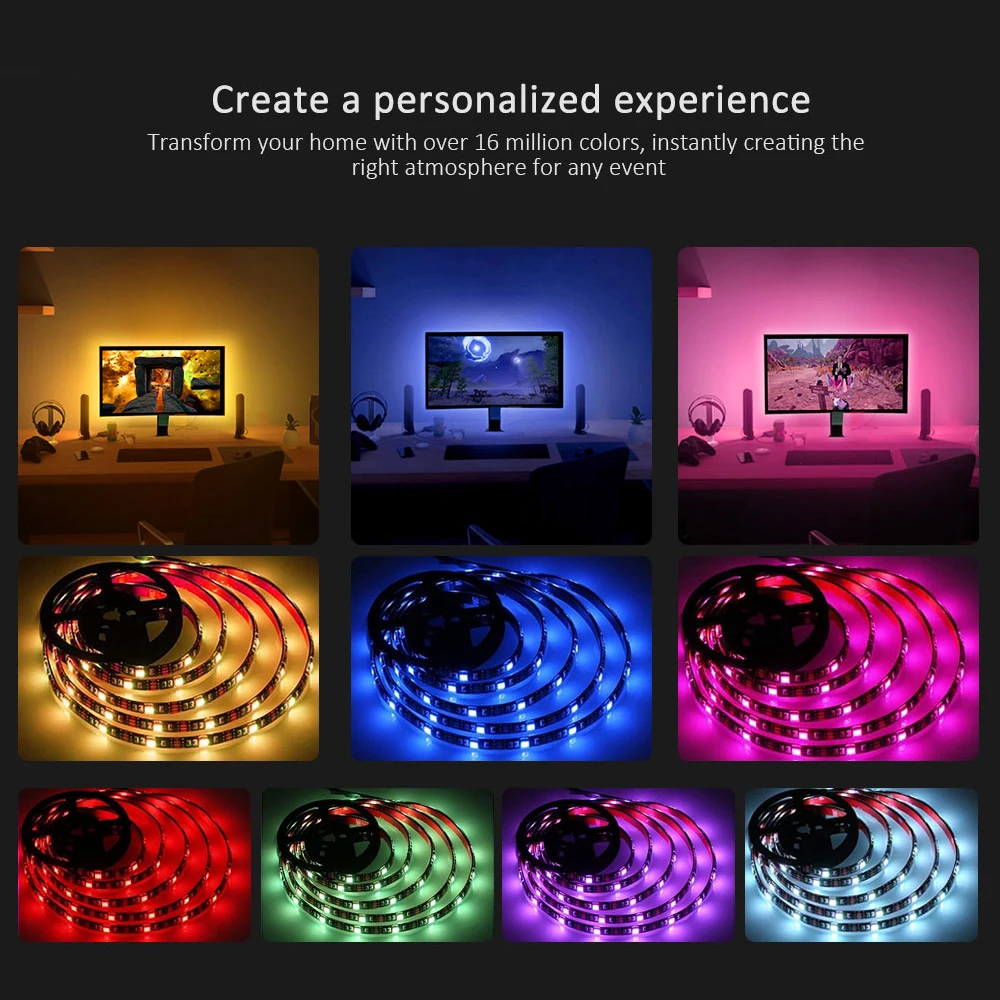 світлодіодную ленту, Bluetooth APP Control 5050 RGB Led Lights, 5V USB LED Strip Kolorowa taśma LED do podświetlenia telewizora Dekoracja pokoju