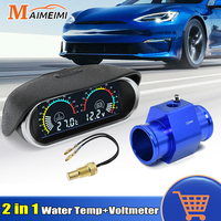 12V 24V Car LCD Water Temperature Meter Thermometer Voltmeter Gauge 2 in 1 Temp & Voltage Meter 10mm Sensor Adapter 1/8NPT