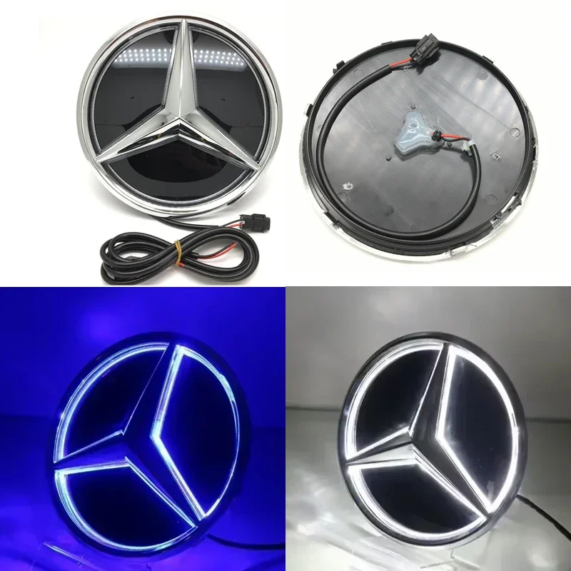 White Blue Light Car Front Emblem for Mercedes Benz C E Class GLA GLK GL GLC GLE W204 W205 W210 W211 W213 Grille Badge key ring