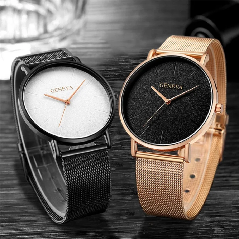 

2022 Fashion GENEVA Quartz Watch for Men Stainless Steel Mesh Belt Simple Watches Business Ultra Thin Minimalist Wristwatch