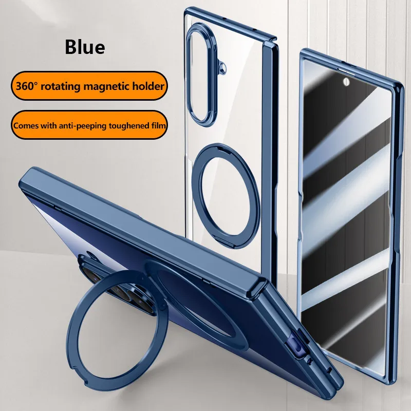 

Гальванический прозрачный чехол для Samsung Galaxy Z Fold 7 Fold7 5G Magnetic 360 ° Крышка вращающейся подставки с закаленной пленкой