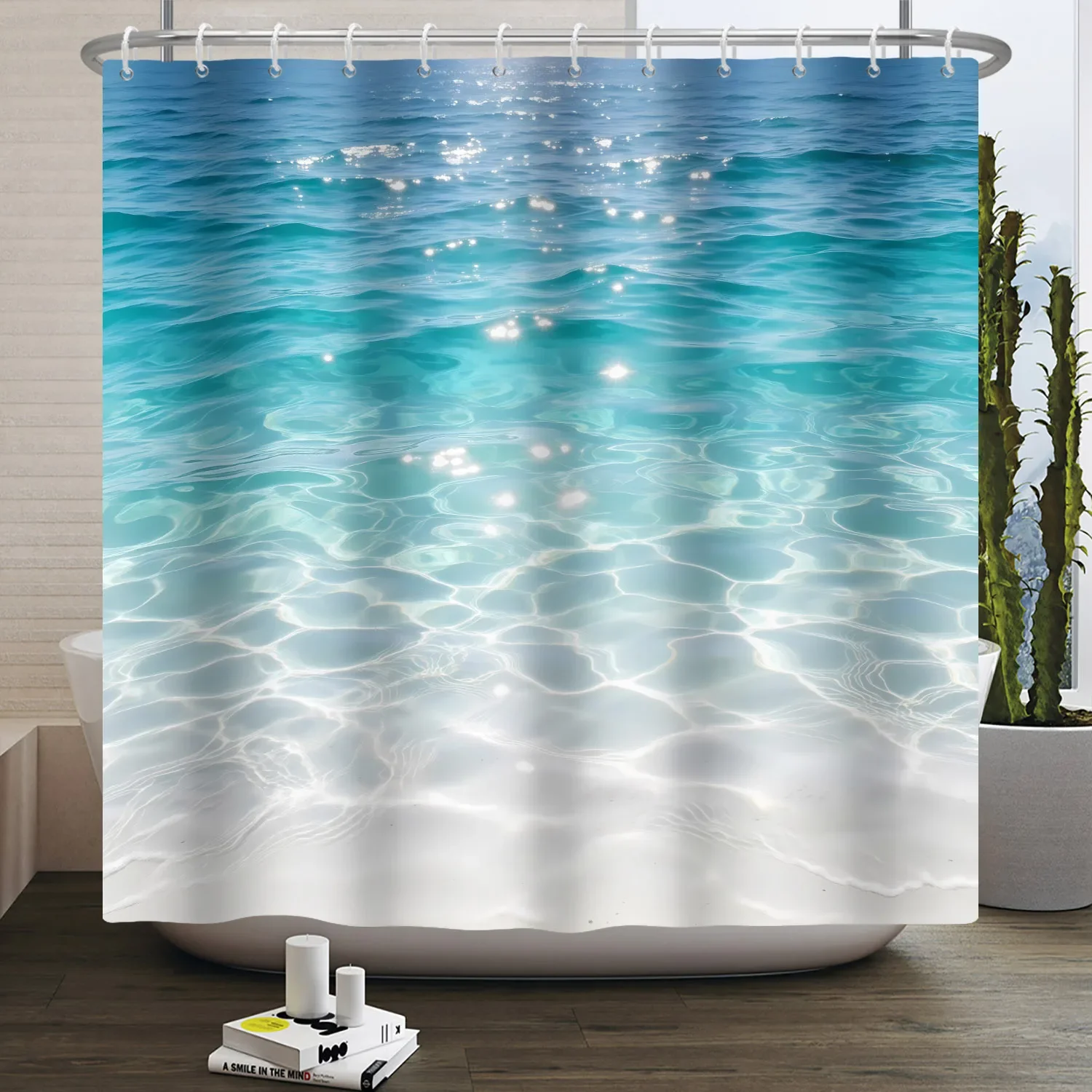 Seaside Scenic Beach Shells Shower Curtains Starfish Conch Palm Trees Nature Scenery Waterproof Bathroom Decor Home Bath Curtain