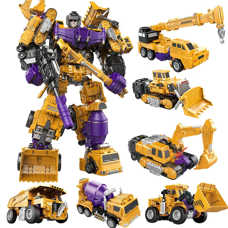 6 in 1 Transformation Robot Engineering Vehicle Action Figure DIY 2 In 1 Excavator Bulldozer Dump Truck Crane Toy For Boy Kids