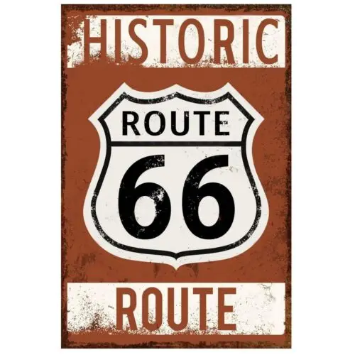 Historic US Route 66 Tin Sign Rustic Man Cave Wall Art Retro Decor