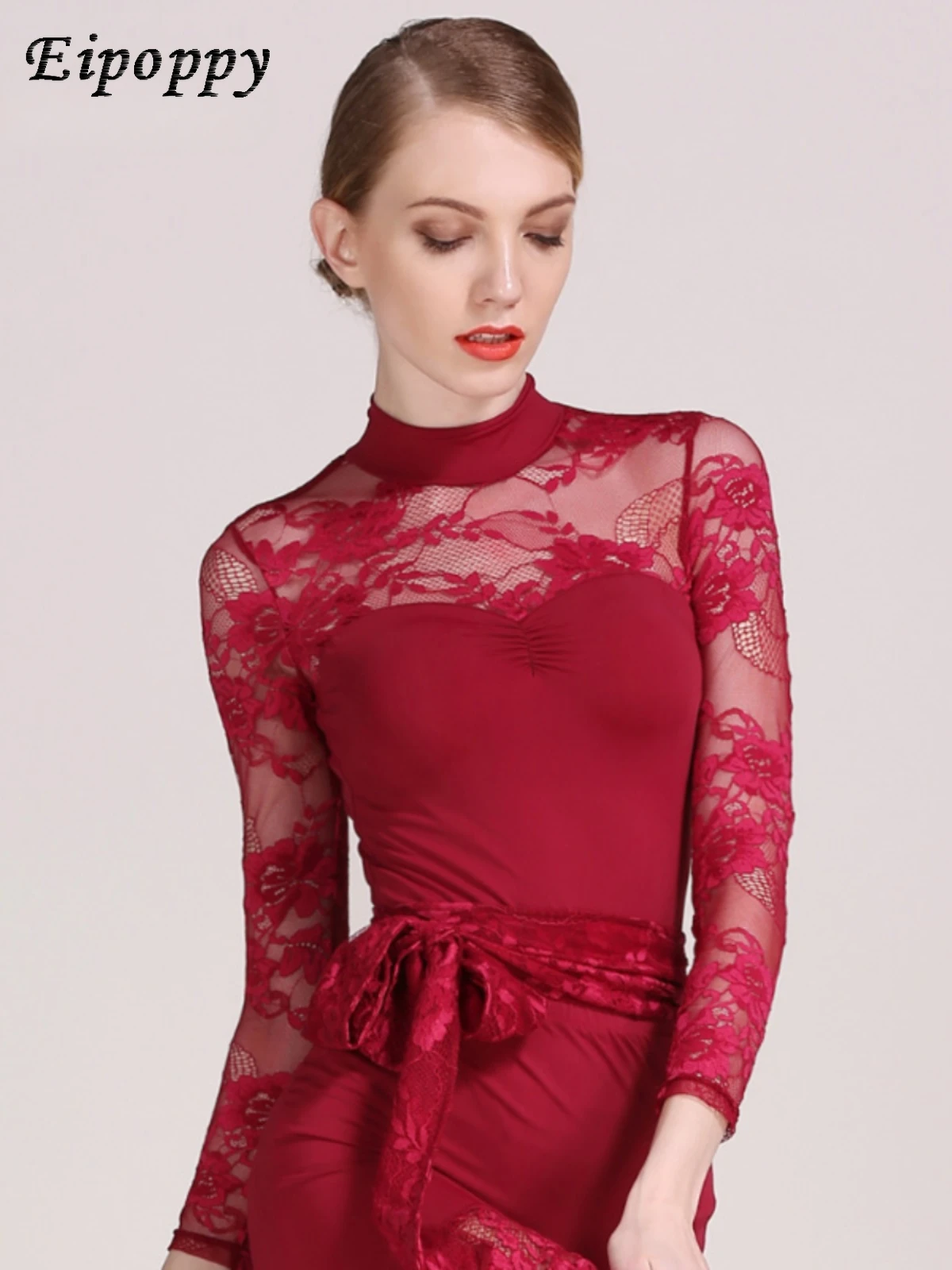 レースロンダンスウェア、長袖、全国標準ダンスウェア、モダンな練習用トップス