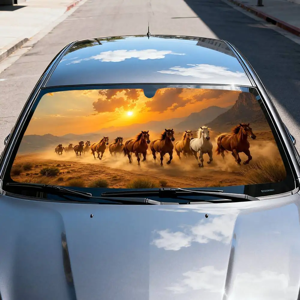Hourse Pattern Car Sunshade - Universal Fit 70x130cm, UV Protection & Windshield Cover For Car Decor