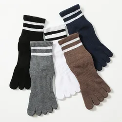 5 Pairs Thick Sport Toe Socks Man Cotton Striped Black White Thick Soft Elastic Sweat-Absorbing Keep Warm 5 Finger Socks Short