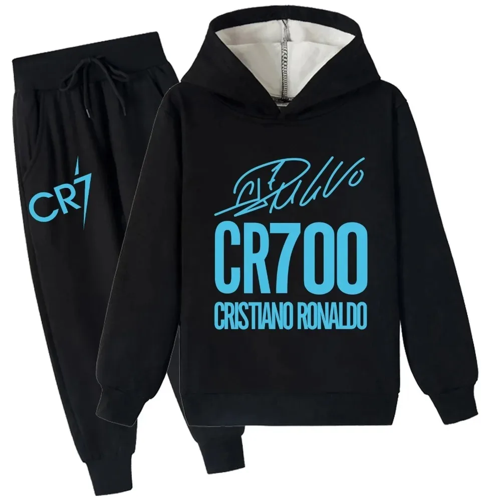 

Толстые пуловеры и спортивные штаны для подростков, комплект спортивного костюма из 2 предметов, топы с длинными рукавами с начесом Cris-tiano R-ronaldos для детей от 2 до 14 лет