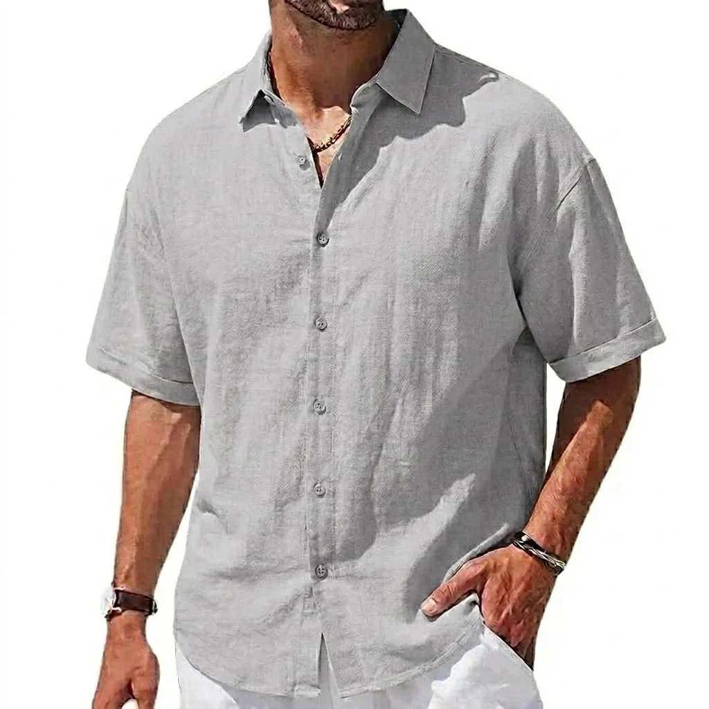 Sommer Kurzarm-Hemden Herren Casual Leinen T-Shirts Baumwoll-Hemden mit Kragen Herren Strand-Hawaiihemd Sommer Fitness T-Shirts – Detail 7