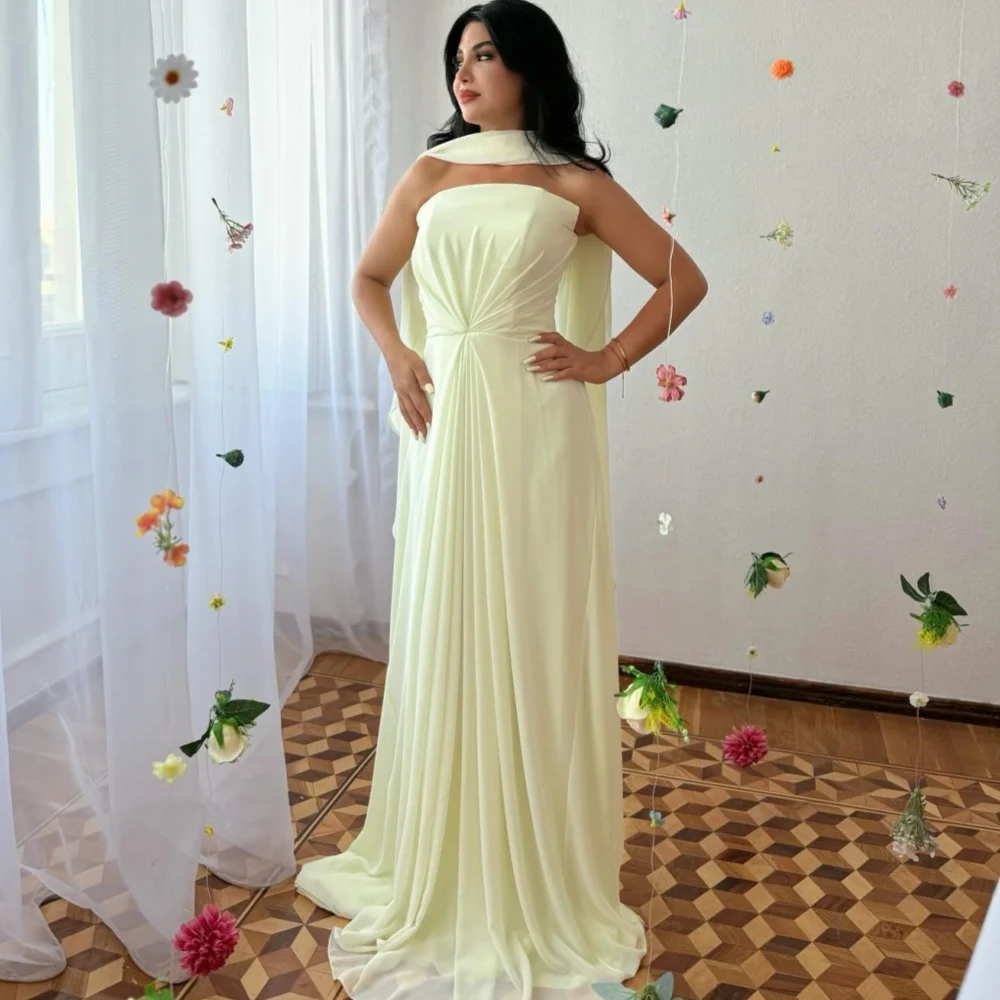 

Customized Modern Style Classic Chiffon Ruched Straight Strapless Long Dresses Bespoke Occasion Dresses Sizes Available Fashion