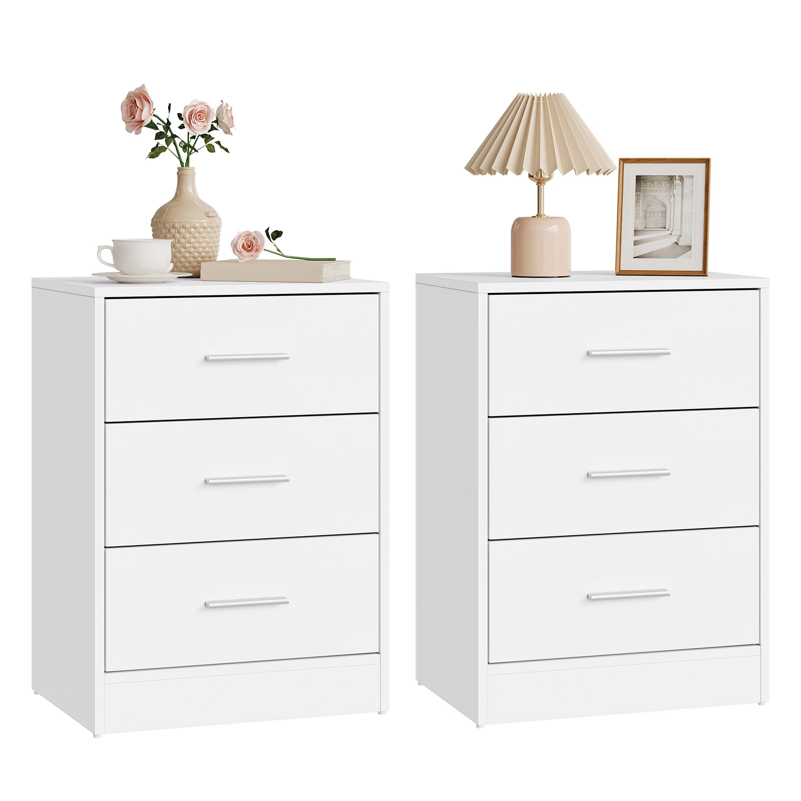 WOLTU 2 unids/set mesita de noche mesa auxiliar con 3 cajones mesita de noche moderna gabinete de almacenamiento para dormitorio sala de estar 39x54x28cm
