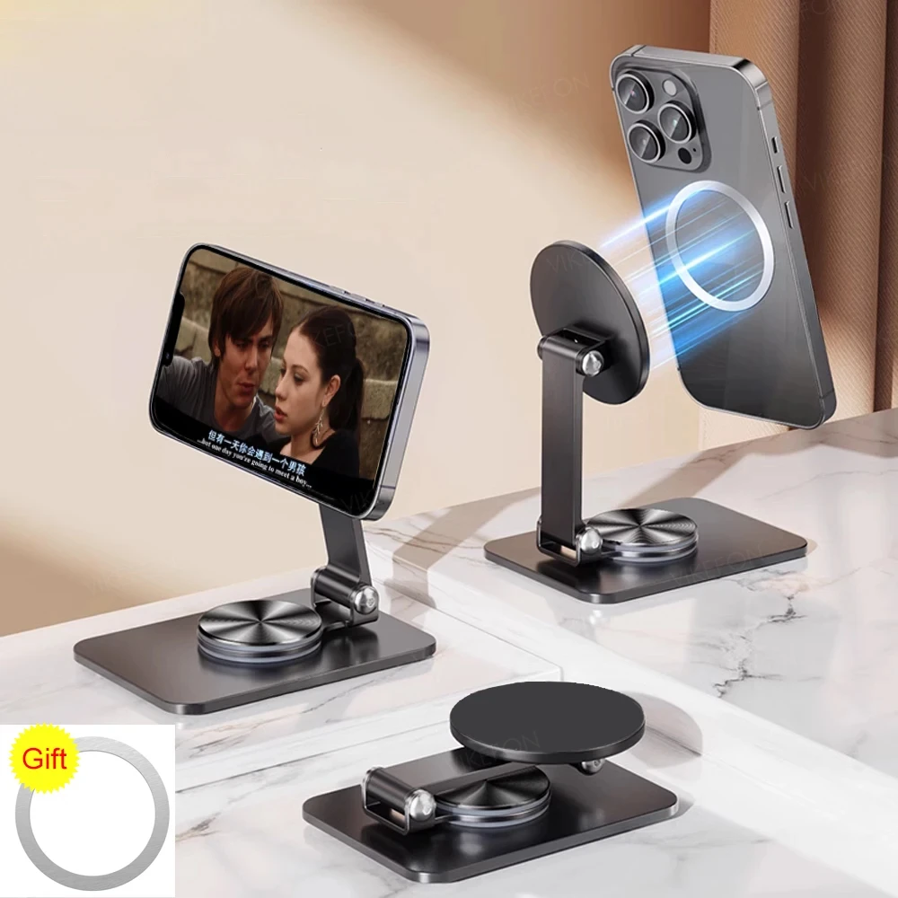 

Складной держатель для телефона, настольная магнитная подставка для телефона 360° ° Вращающаяся настольная подставка для мобильного телефона для iPhone 17, 16, 15, 14, 13, Pro Max, крепление