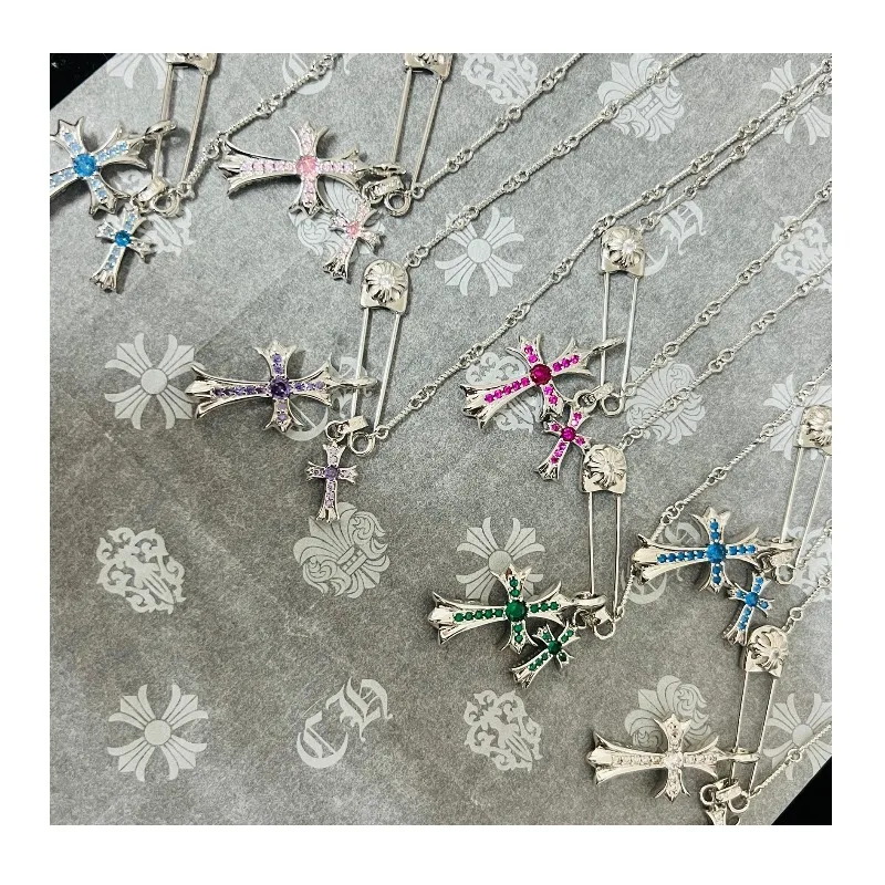 

Bamboo Chain Double Cross with Diamond Pin Classic Explosion Fashion Versatile Men's and Women's Same Couple Necklace