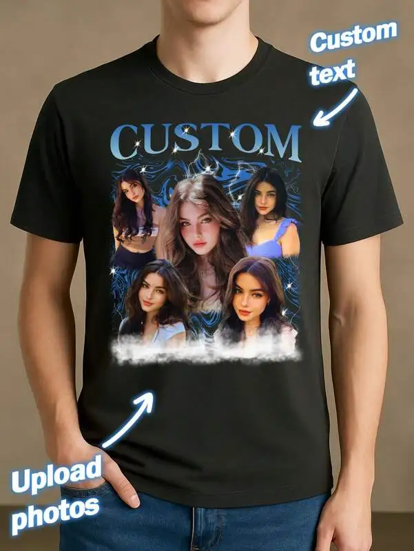 

Personalized Photo Custo T Shirt Men Pure Cotton T-shirt Leisure Bundle Design Tee Tops Fashion Tshirt For Husband Boyfriend