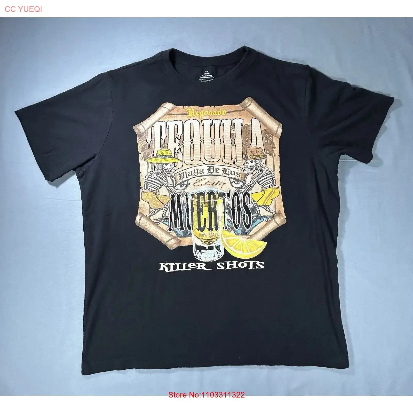 Camiseta Reposado Tequila para hombre, talla grande, corte corto en la cintura, diseño vintage de esqueleto de muertos, gráfico lavado, suave, unisex