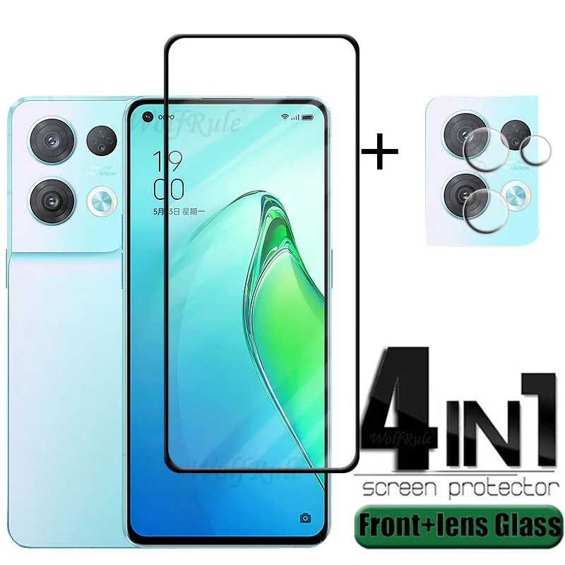 4-in-1 For OPPO Reno 8 Pro Glass For OPPO Reno 8 Pro Tempered Glass 9H HD Full Cover Screen Protector For Reno 8 Pro Lens Glass