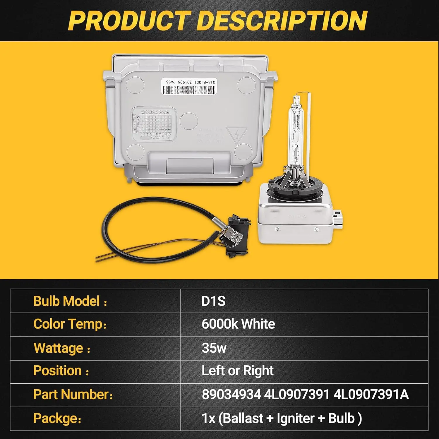 New Car Xenon HID Headlight Ballast With Ignitor Plug & D1S Bulb 89034934 For Audi Q7 BMW 1 Series M 125i 128i 130i 135i VW Passat Volvo XC60 Buick Enclave GMC Acadia Jeep Grand Cherokee  4L0907391 4L0907391A