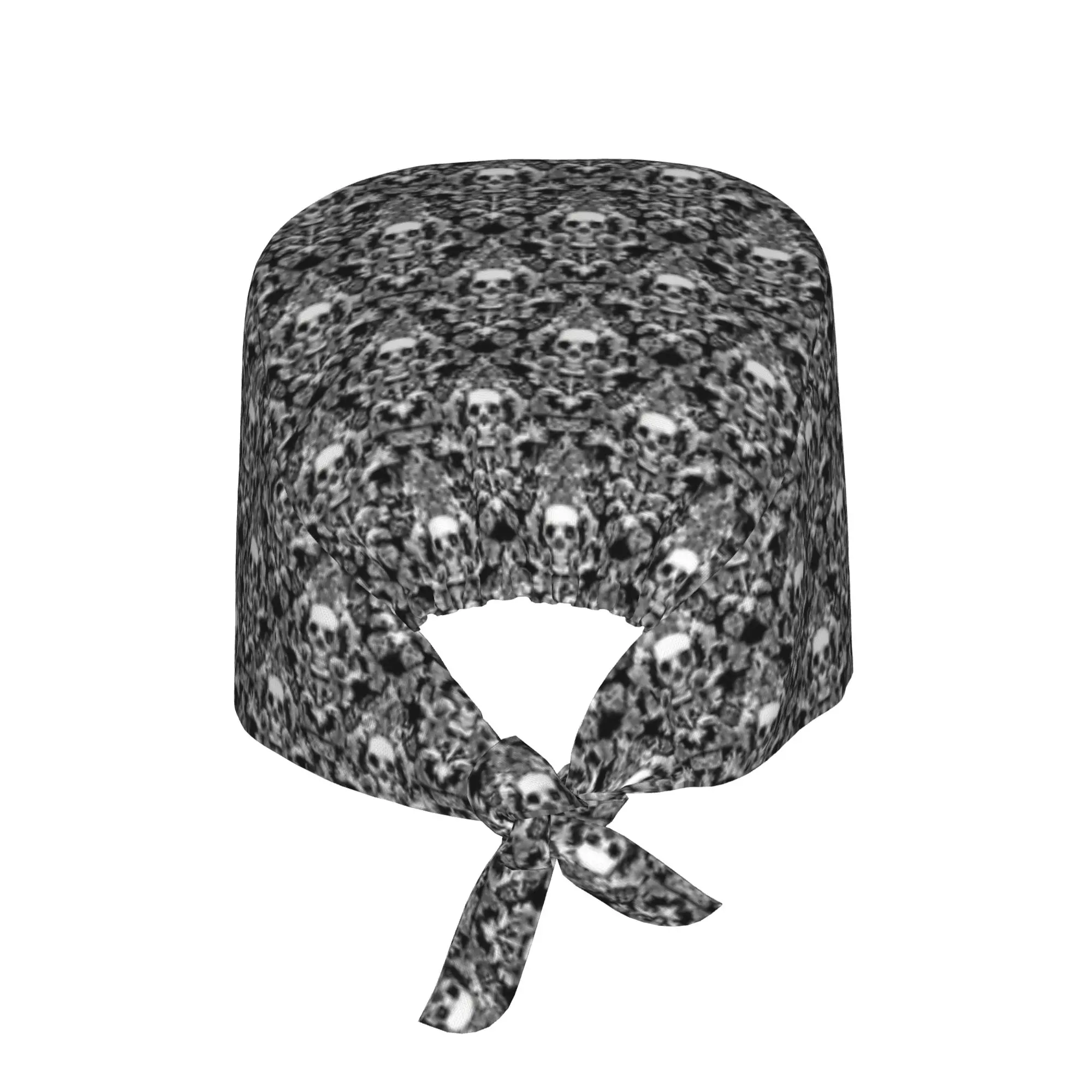 Gothic Black Skull Damask Print  Scrubs Cap Surgical Hats Men Women  Operating Room Cap Nursing Cap Lab Works Hat