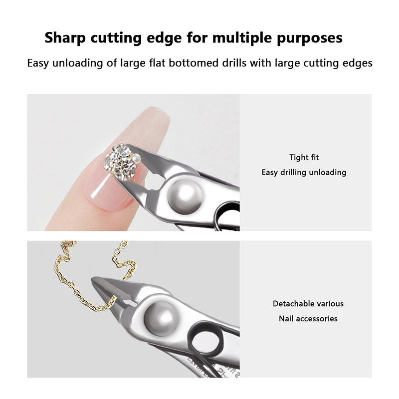 Alicates para manicura de uñas, para eliminación de gemas de diamantes de imitación, cortador de alambre suave, pinzas de descarga de uñas, tijeras de cadena, herramienta artística para uñas