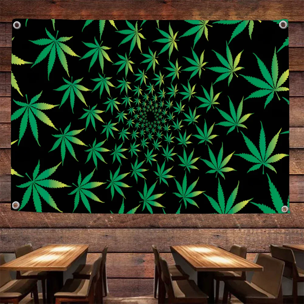 1PC-Weed Leaf Flag Flags And Banners Four Hole Flag Polyester Outdoor Decor Room Aesthetic