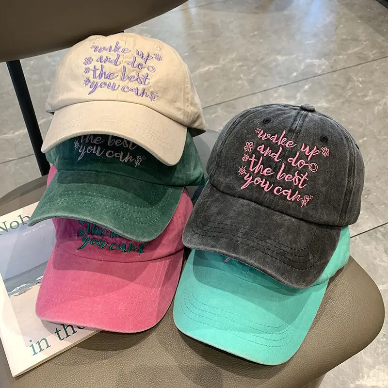 Washed Cotton Letter Baseball Cap for Women Retro Embroidery  display picture 1