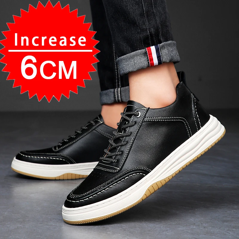 Zapatillas elevadoras de cuero negro y marrón para hombre, zapatos elevadores, aumento de altura de 6 cm, zapatos casuales para caminar, zapatillas de moda