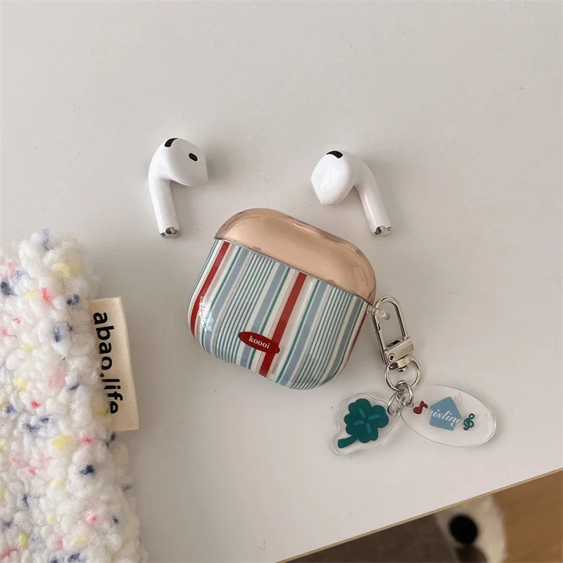 Small niche red and blue striped headphone protective case with clover pendant for airdrops 2 3 4 pro/pro2