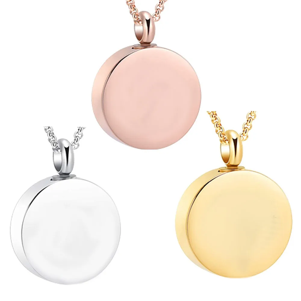 Blank Round Shape Cremation Pendant Memorial Ashes Keepsake Stainless Steel Urn Necklace For Human Pets Memory Locket Jewelry