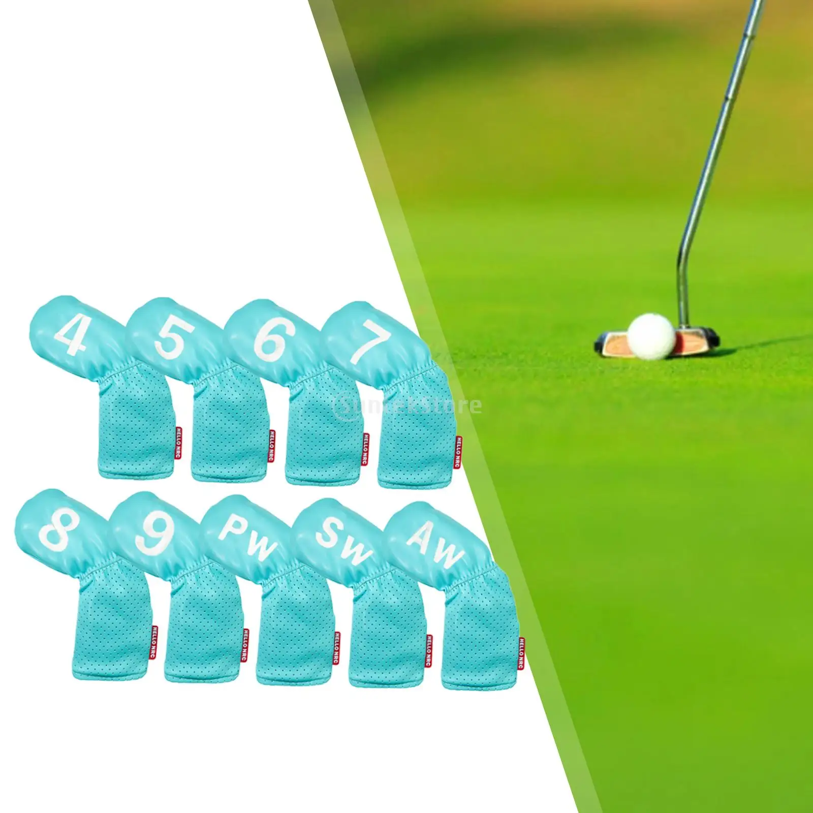 9Pcs Golf Iron Headcover Golf Club Head Cover 4-9,PW,SW,AW Waterproof Protection PU Protector Guard Accessories Fits All Brands