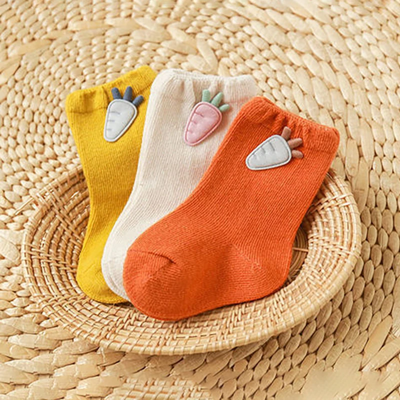 2 Pairs/lot 0-3Y Newborn Baby Socks Spring Autumn Pure Cotton Breathable Cute Kids Socks Cartoon Radish High Tube Children Socks