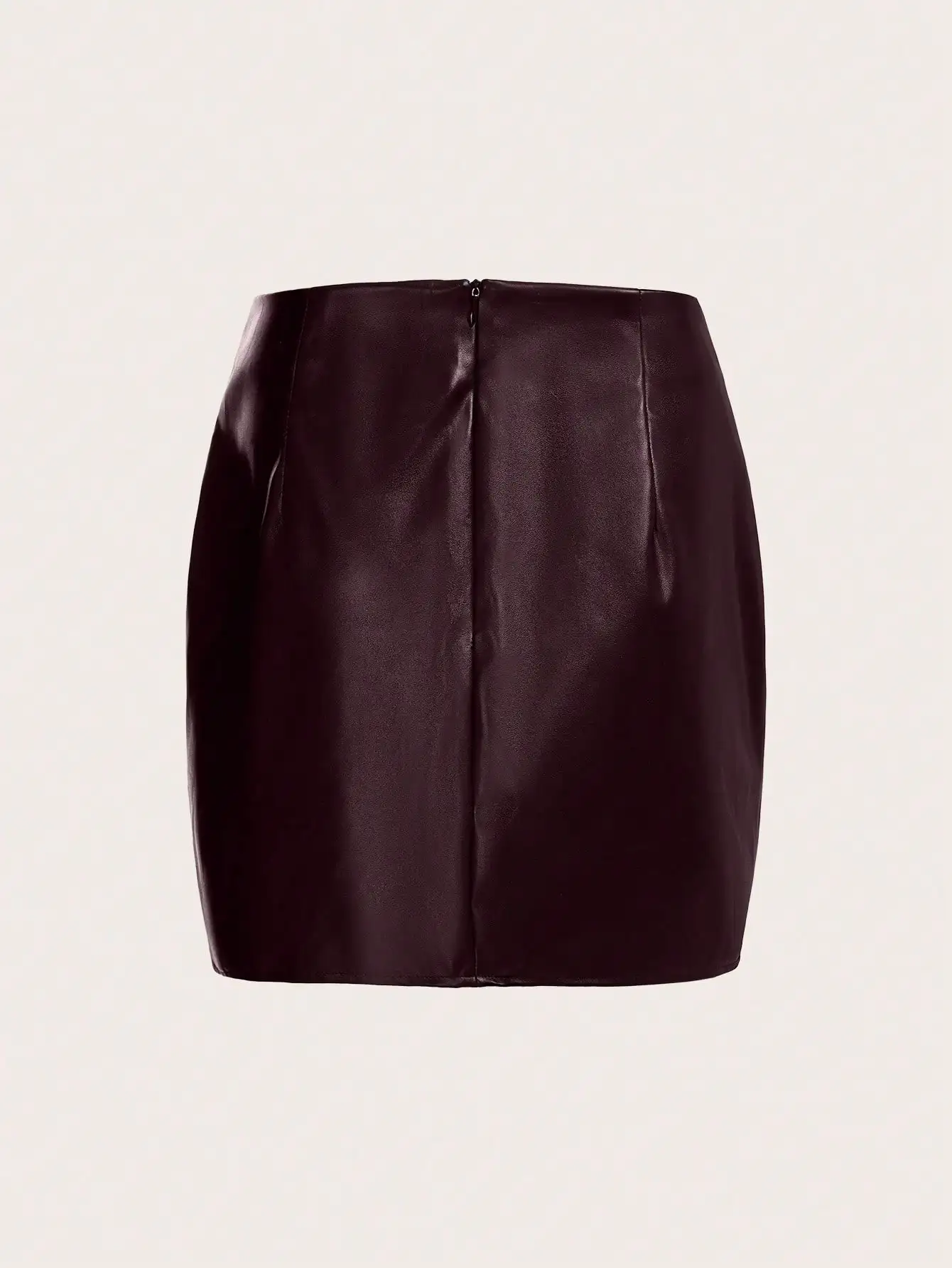 Saia Mini de Couro PU Preto com Drapeado Assimétrico