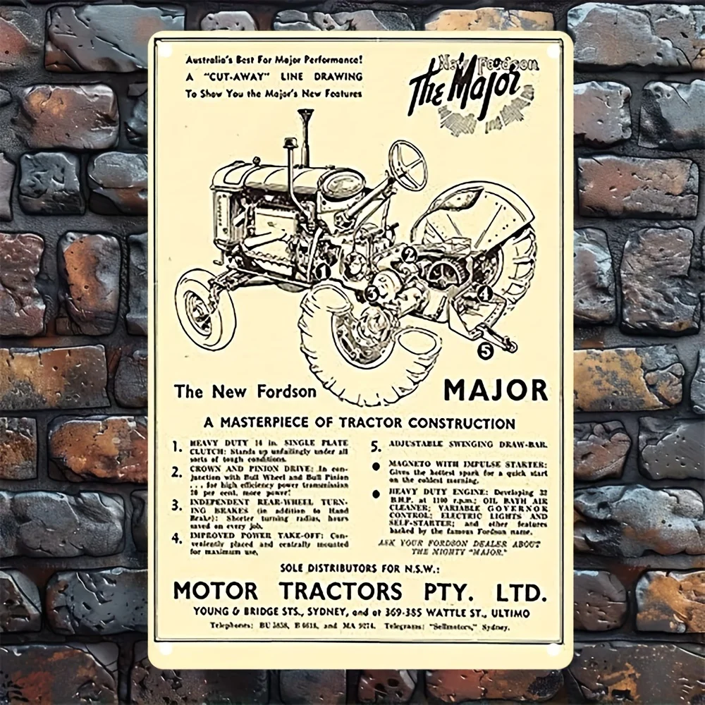 Placa de Metal Vintage Fordson Major Tractor - Arte de Garagem em Alumínio Antiferrugem, Decoração Retrô para Casa de Campo com Impressão HD, Alta Qualidade e Durabilidade