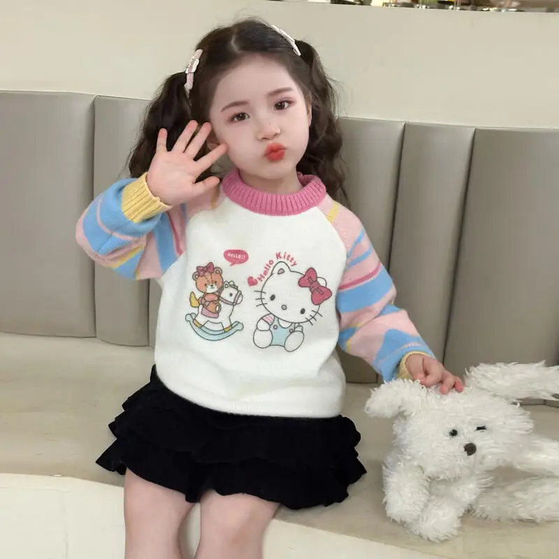 

Girl Cute Kitten Thick Warm Sweater Winter New Korean Style Children's Cartoon Sweet Tops Fashion Comfortable Soft Clothing