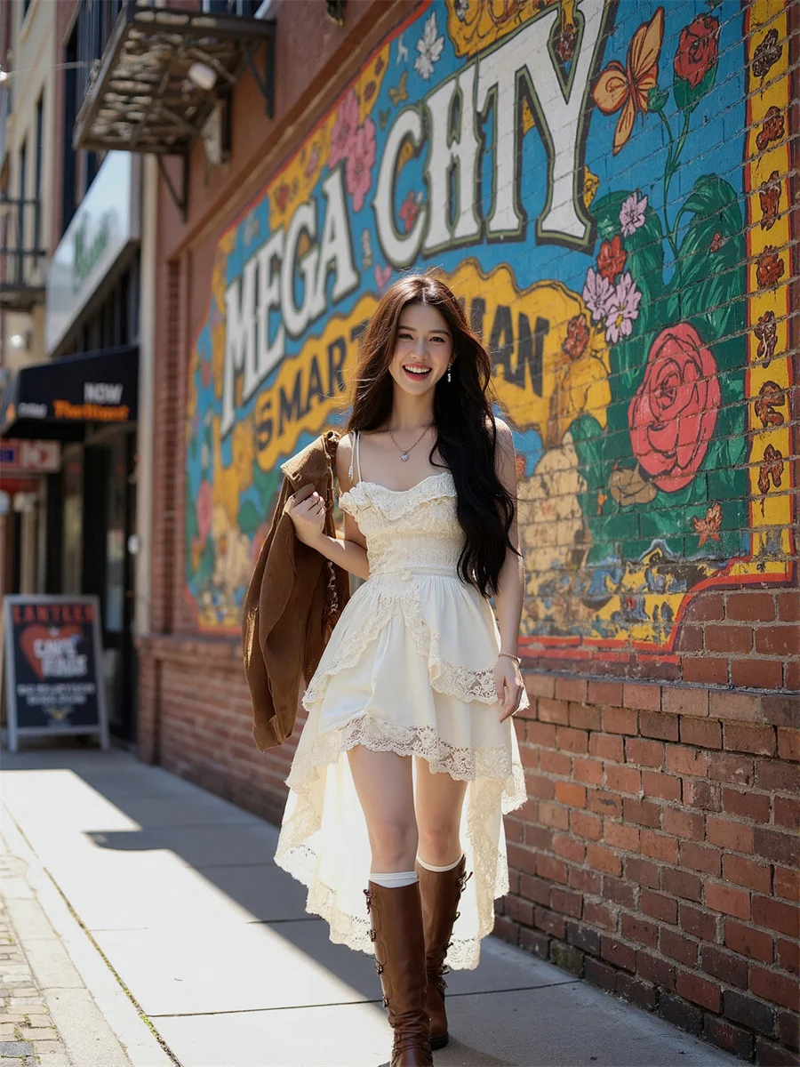 Abito da donna per ragazze stile coreano chic bordo a balze cocktail party matrimonio velluto Boho autunno manica corta in chiffon floreale