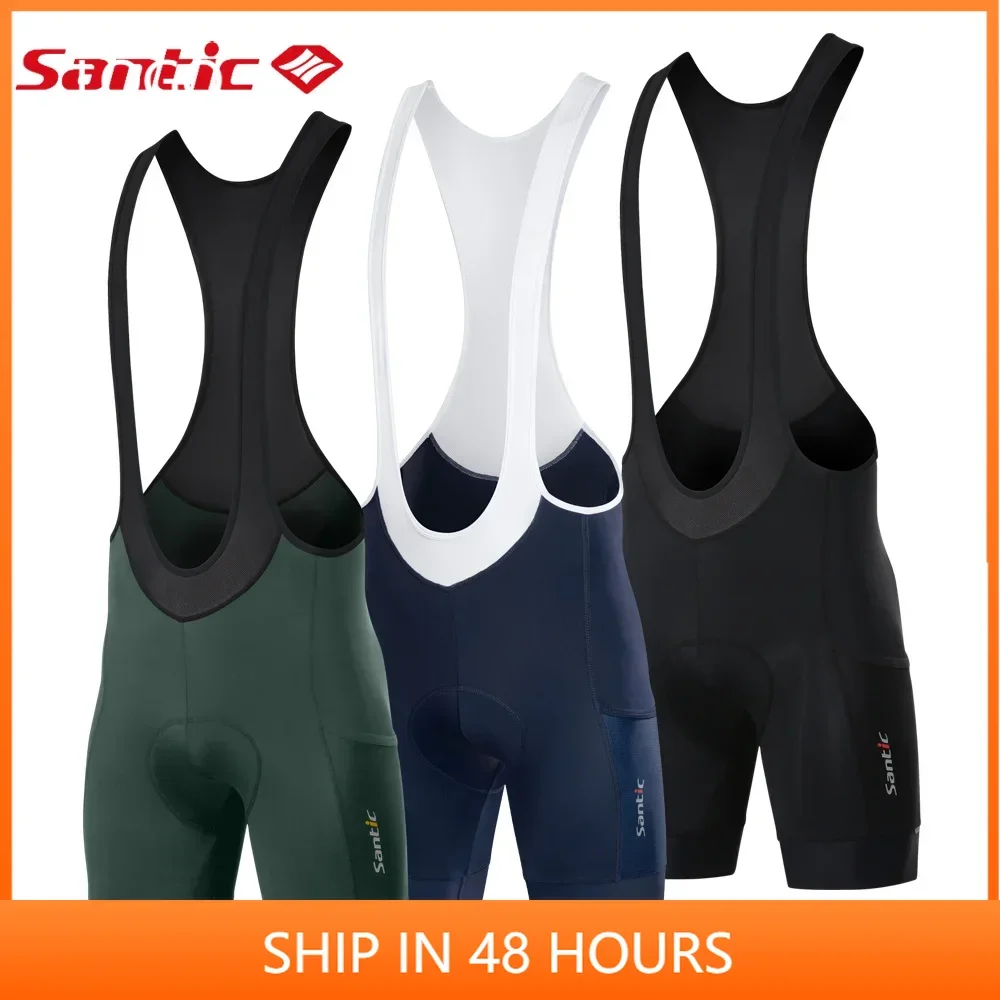 Santic Men Cycling Bib Shorts 4D Cushion Padding Cycling Bottom Bib Shorts Long Distance MTB Padded Shorts Tights Slim Fit