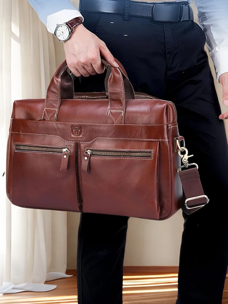 

Genuine Leather Men's Handbag Busin Trip Large Capaci oulder Crossbody Bag Soft Handle Retro Sle Polyester