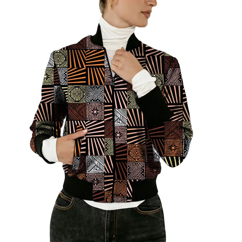 

African Print Couture Women's Baseball Jacket Unique Style Short Bomber Coat Female Ankara Outfit Original Design