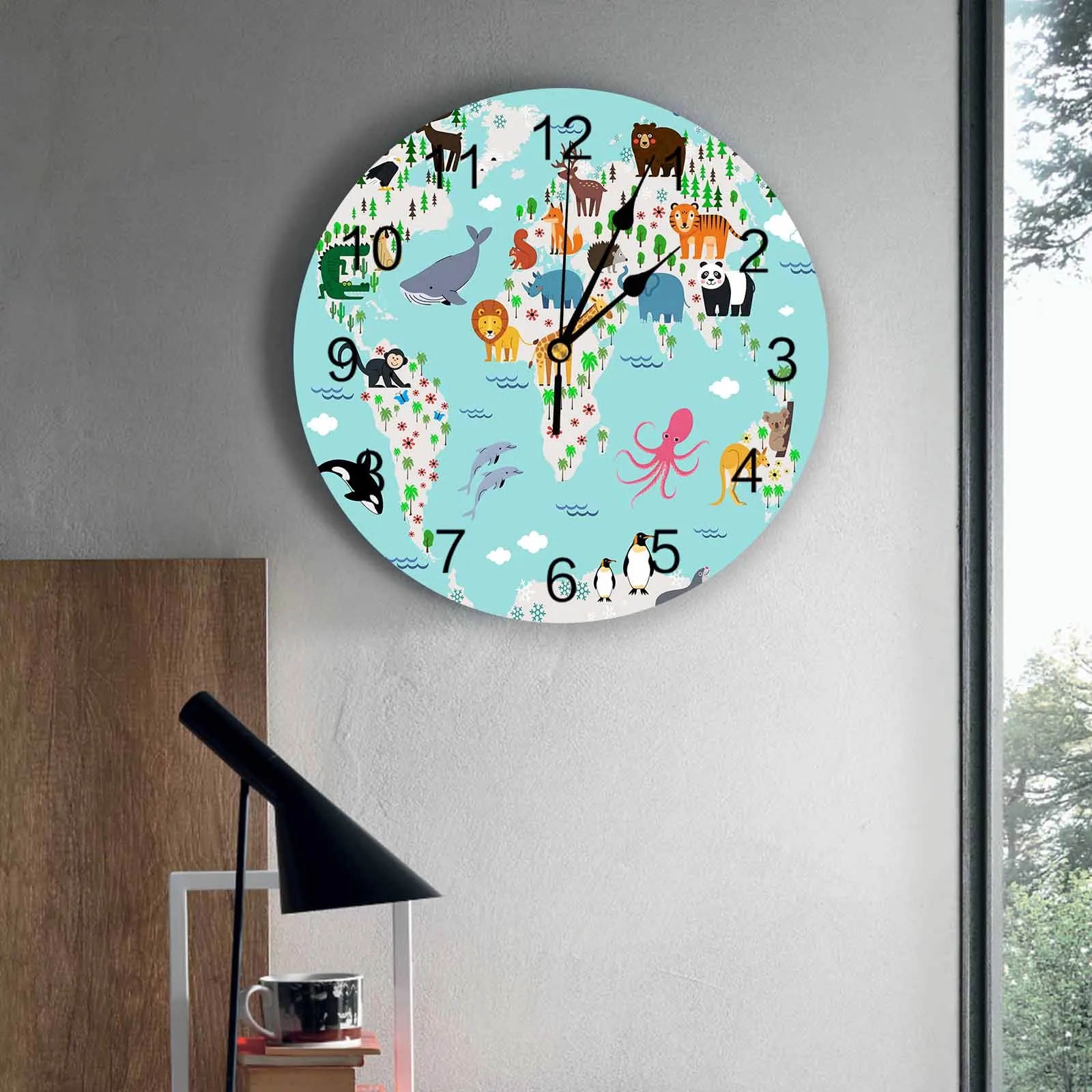 

Bedroom Wall Clocks Cute Cartoon World Animal Living Room Clocks Ornaments Baby Room Study Mute Wall Clocks