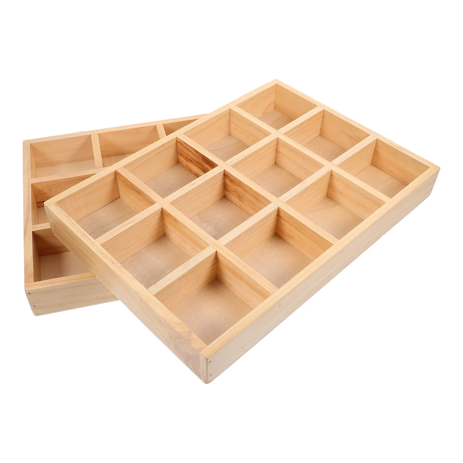 2pcs Wooden Jewelry Tray Storage Box With Grid Compartments For Ring Bracelet Necklace Organizer Desktop Display Holder Trinket