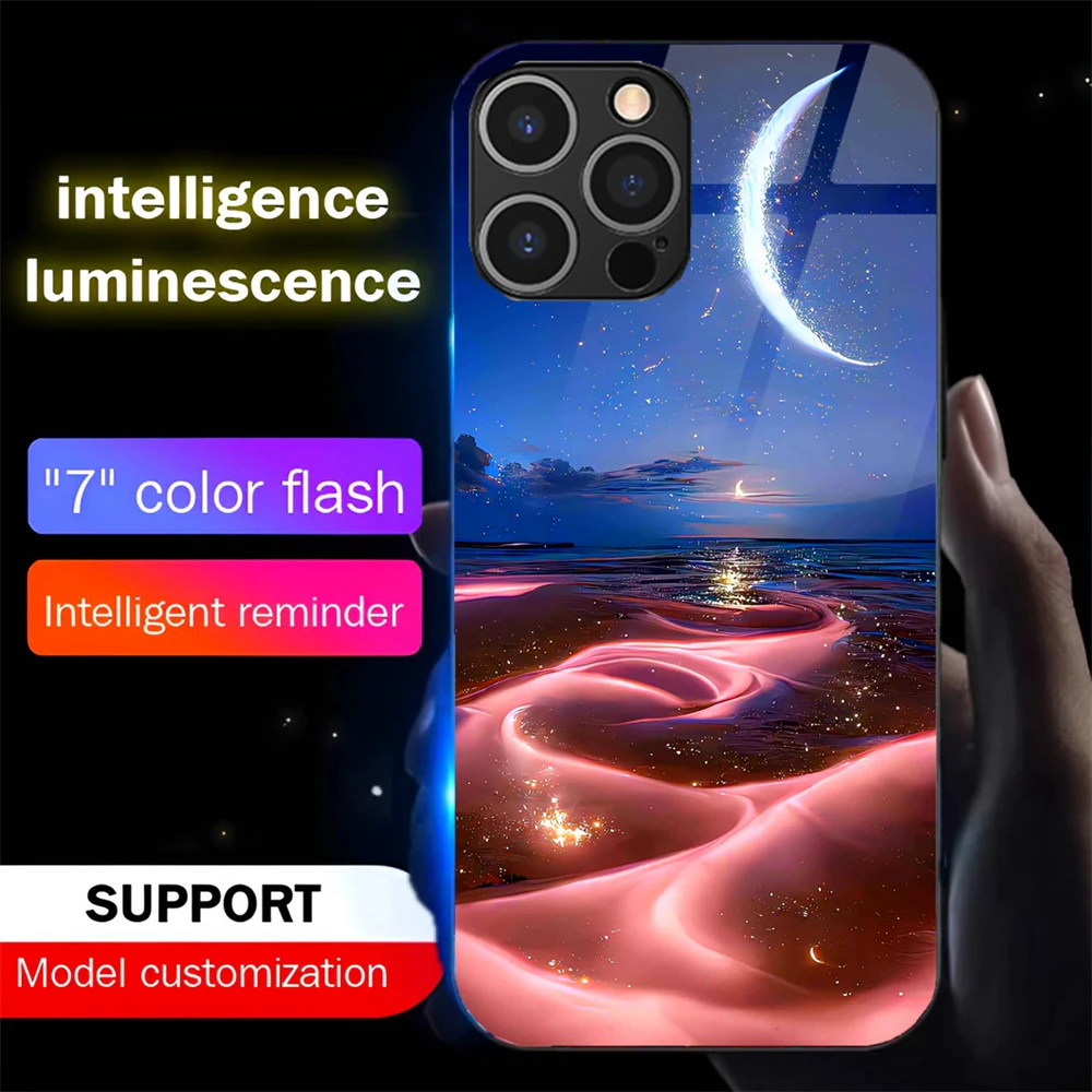 

Dreamy Moonlight River Luminous Glass LED Call Light Up Flash Phone Case Cover For Samsung S25 S24 S23 S22 S21 FE Plus Ultra