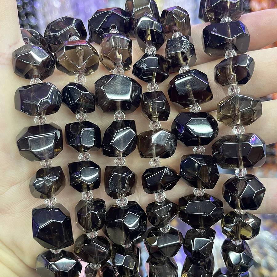 Natural Tea Crystal Lrregular Section Smoke Crystal Loose Bead For Jewelry Making DIY Necklace Bracelet  Accessory15''11-16mm