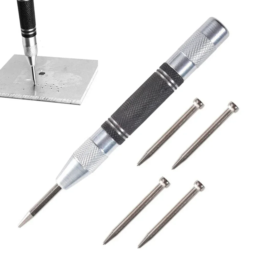 Automatic Centre Punch With 4xNeedles Adjustable Spring Loaded Metal Drill Tool Hand Tools For Metal Wood Glass