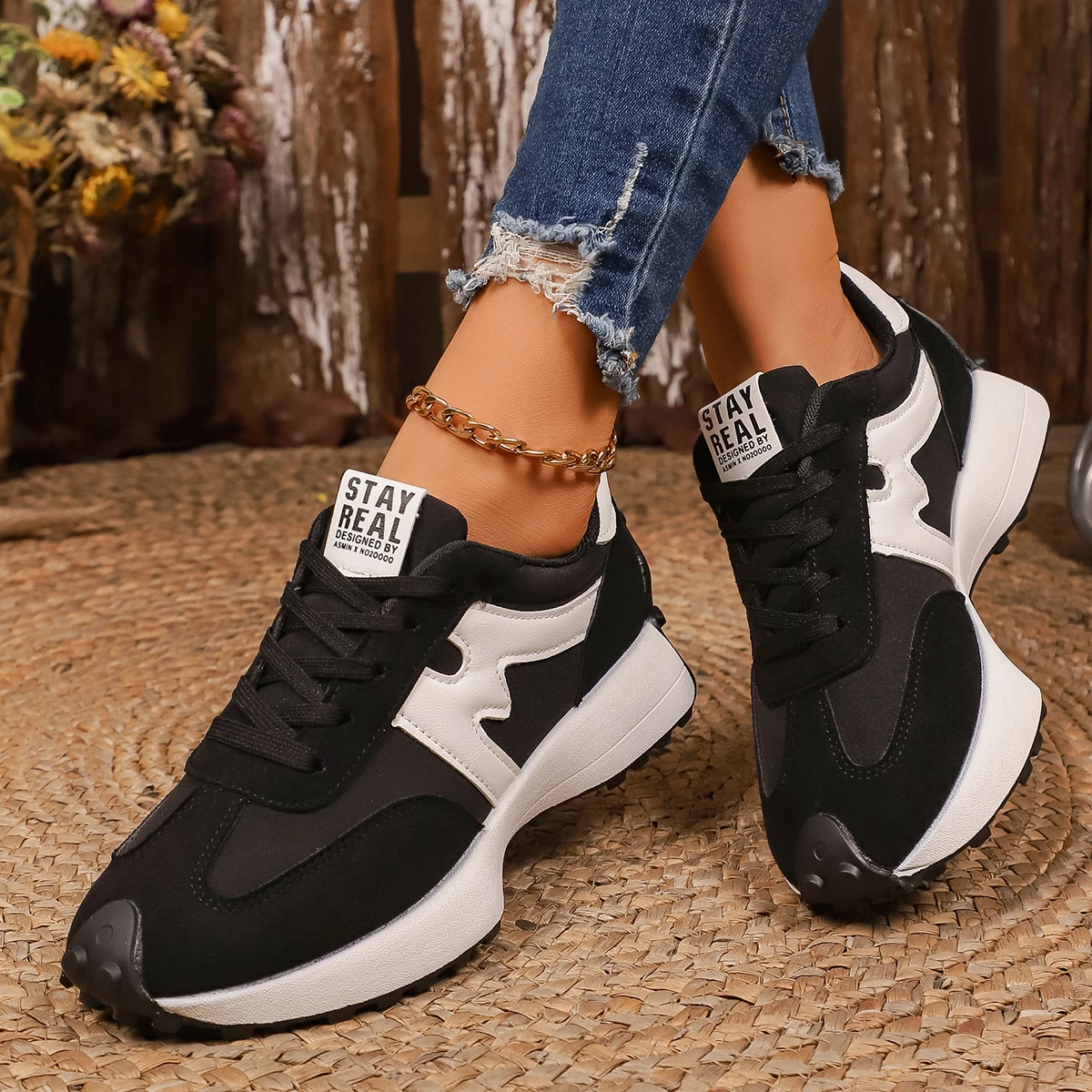 Sepatu Sneakers Wanita 2025 Musim Semi Gugur Terbaru, Sepatu Platform Vulkanisir, Sepatu Kasual Wanita Ringan, Datar, Bernapas