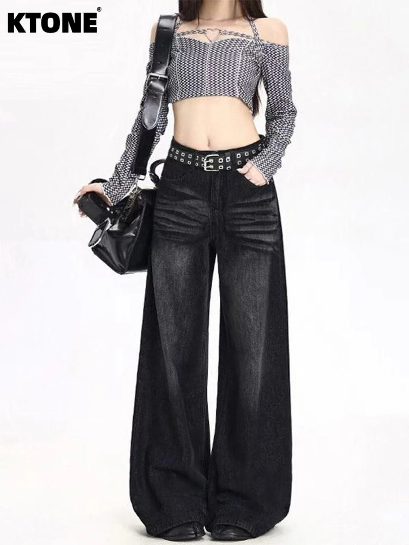 

Мужские свободные черные джинсы в стиле Y2K, уличная мода для мужчин. Аксессуары и ремни в комплект не входят.